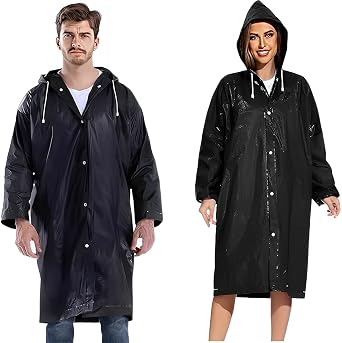 Outdoor Rain Poncho Raincoats for Adults, 2 Pack Reusable Rain Jacket Rainwear with Hoods and Sleeves,Waterproof for Emergency, Hiking, Camping, Disney,Family festival