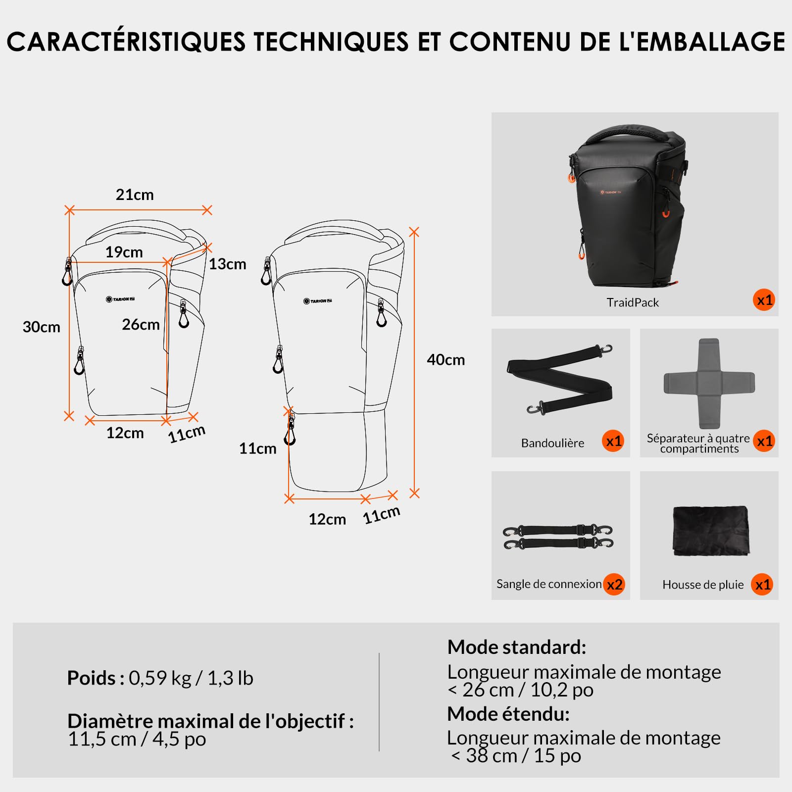 TARION Extensible Sacoche Appareil Photo - Imperméable Petit Sac DSLR avec Housse de Pluie & Sangle Détachable pour Photographes (TriadPack)