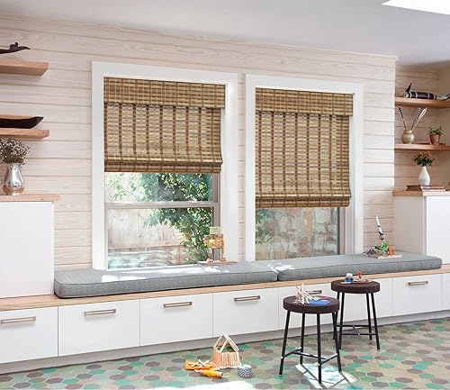 Miniatura 5 de LazBlinds Persianas romanas de bambú inalámbricas sin herramientas, sin taladro, tratamiento de ventana para filtrar la luz, persianas de bambú