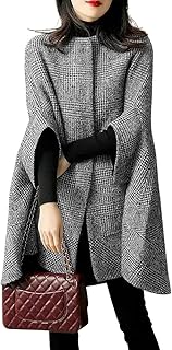 Women's Elegant Plaid Poncho Single Breasted Winter Casual Wool Blend Cape Cloak Coat