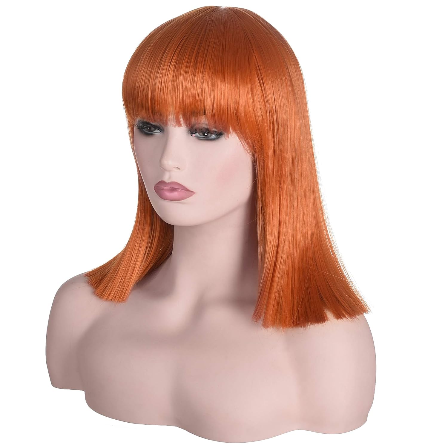 Color Orange morvally Short Straight Ginger Bob Wig with Blunt Bangs Heat Resistant Hair Natural Looking Cosplay Costume Daily Wigs (14, 2735# Orange)