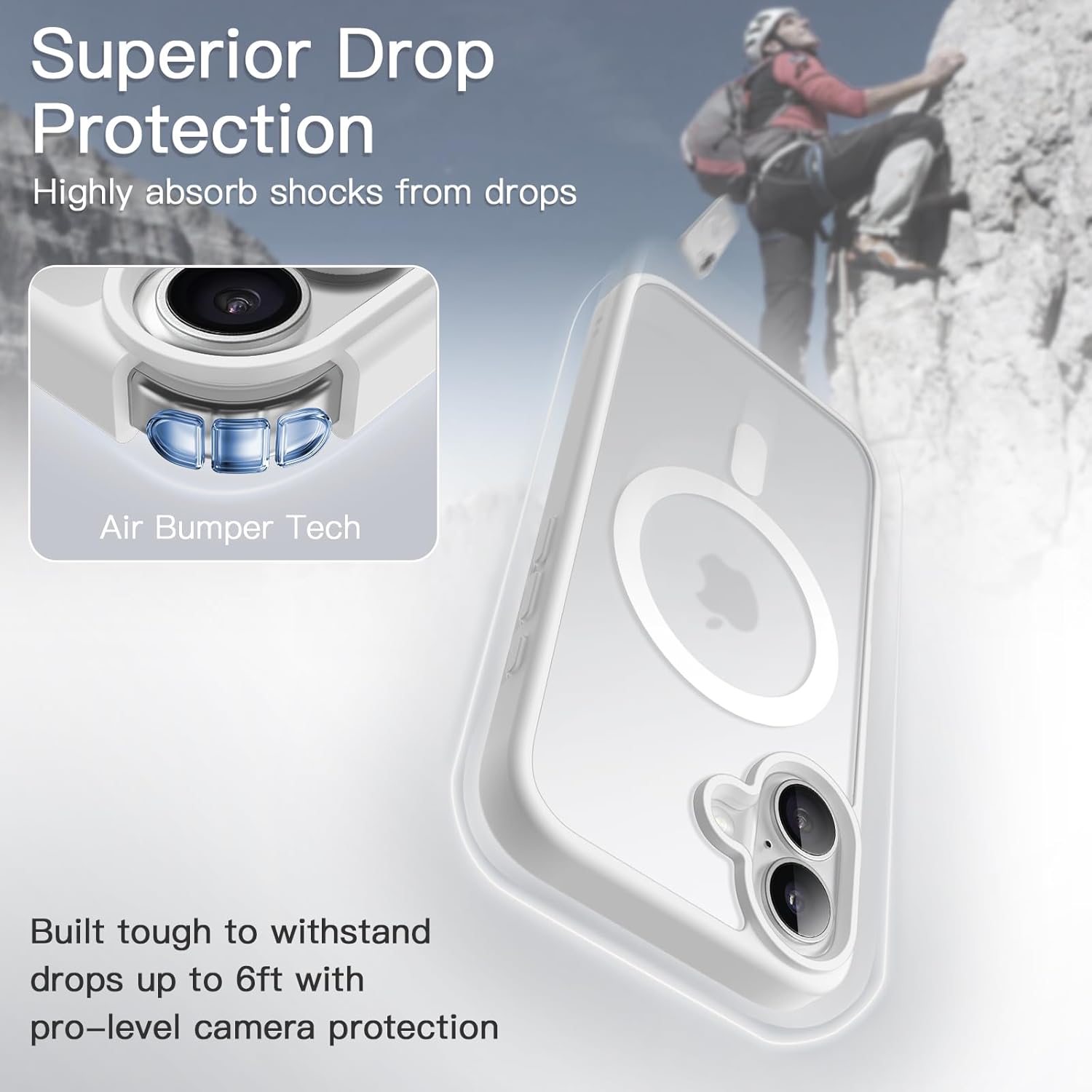 JETech Magnetic Case for iPhone 16 6.1-Inch Compatible with MagSafe, Translucent Matte Back Slim Shockproof Phone Cover (White) - Image 4