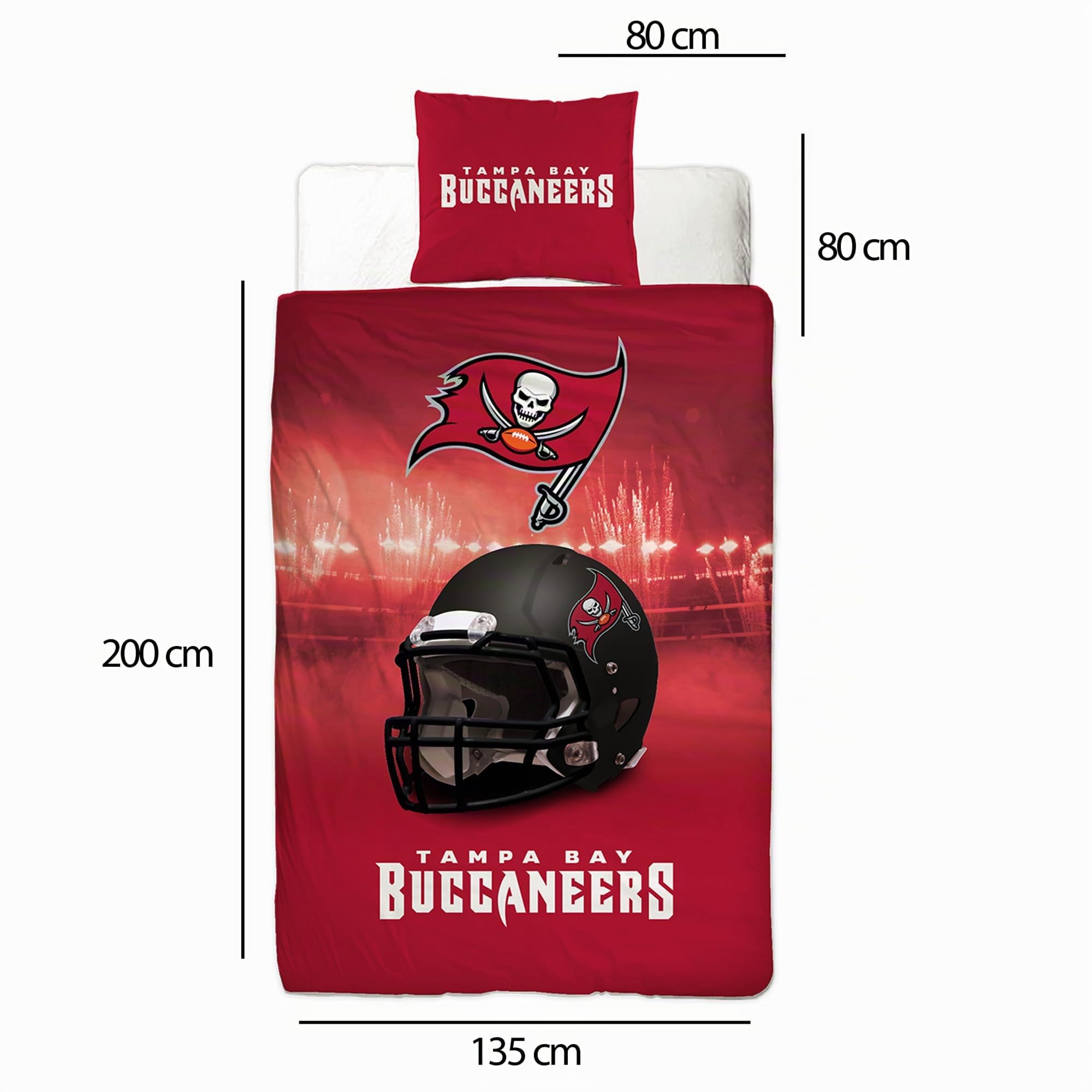 NFL Bettwäsche Tampa Bay Buccaneers 135 x 200 cm + 80 x 80 cm 100% Baumwolle Renforcé-Linon-Qualität mit Reißverschluss American Football Fan Super Bowl Captain Fear Wende-Bezug deutsche Größe
