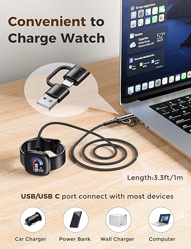 Miniatura 4 de Paquete de 2 2 en 1 para Fitbit Versa 4Sense 2Versa 3Sense Charger, USB-CA de 3.3 pies de repuesto para reloj inteligente Google Pixel Watch 3Pixel