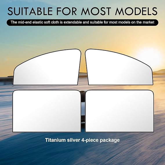 4 PCS Car Side Window Glass Sunshade, 24.41 x 18.9 x 12.99 Front Side Window + 31.5 x 18.9 Rear Side Window Privacy Protection Full Light Blocking Sunshade, for Most Cars (Silver)