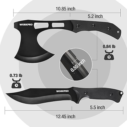 Miniatura 4 de WORKPRO Juego combinado de cuchillo de caza y hacha de hacha  Cuchillo táctico de hoja fija de espiga completa y hacha de camping  Cuchillo de