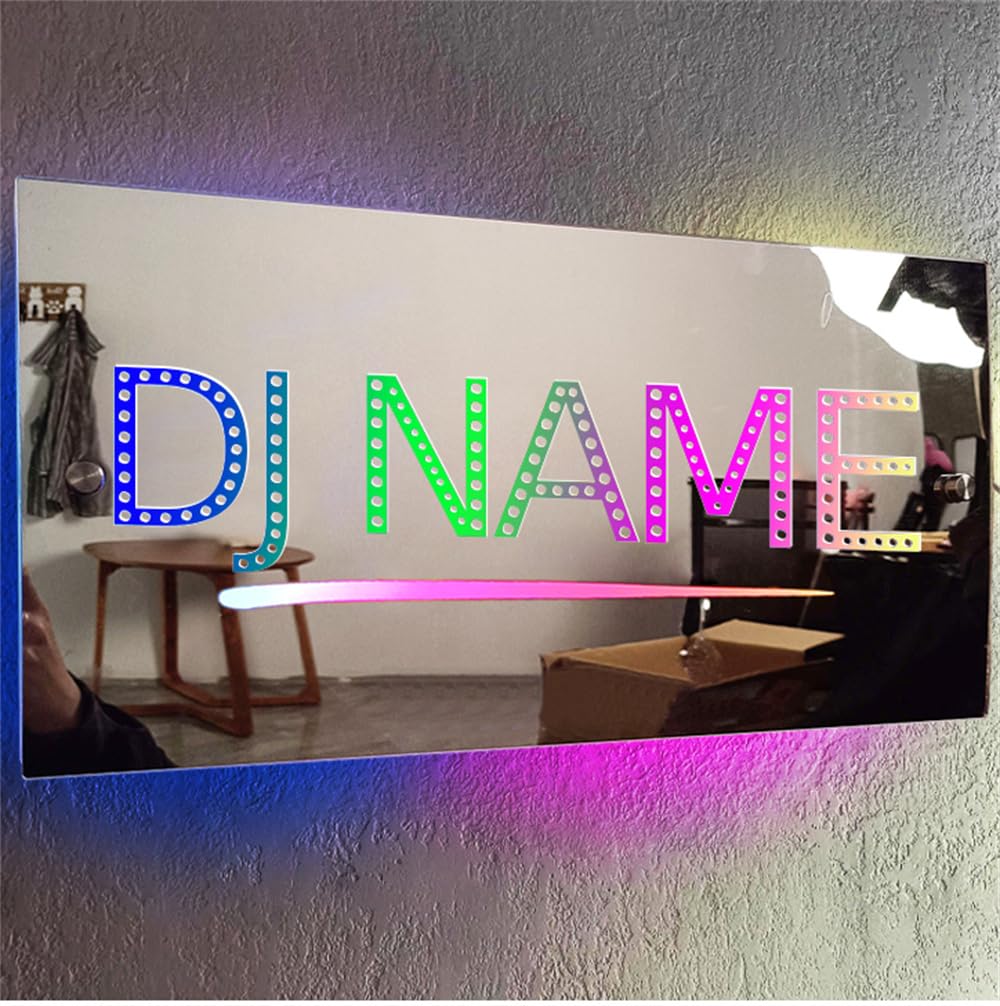Custom Name Disc Music Player Wall Art Sign With LED Light, Personalized DJ Earphones Mirror Sign, DJ Headphones Led Neon Light Sign Wall Hanging