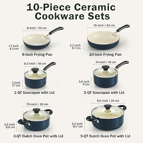 Miniatura 2 de Cook N Home Juego de ollas y sartenes antiadherentes, juego de utensilios de cocina de cerámica de 10 piezas, juego de cocina antiadherente con
