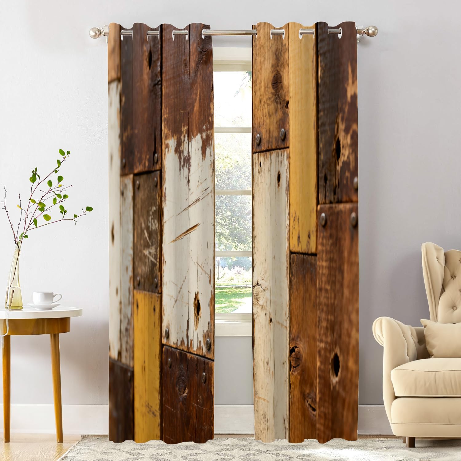 Shrahala Brown Rustic Blackout Window Curtains, Colors Thermal Insulated Curtains Grommet Top Window Drapes for Living Room, Bedroom (2 Panels,52 x 84 in)