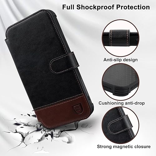 Miniatura 5 de VANAVAGY Funda tipo cartera para iPhone 13 5G para mujeres y hombres, funda de piel con bloqueo RFID y soporte para muñeca, carga inalámbrica, con