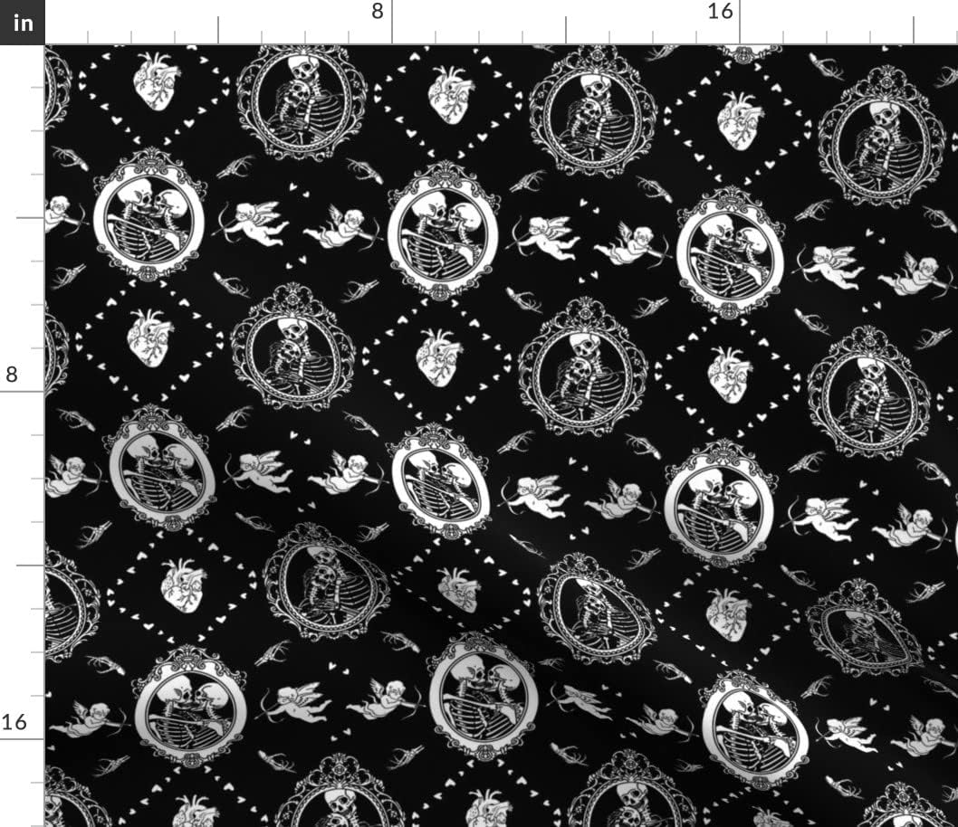 Spoonflower Fabric - Gothic Valentine Skeleton Love Kiss Halloween Cupid Anatomical Heart Printed on Petal Signature Cotton Fabric by The Yard - Sewing Quilting Apparel Crafts Decor