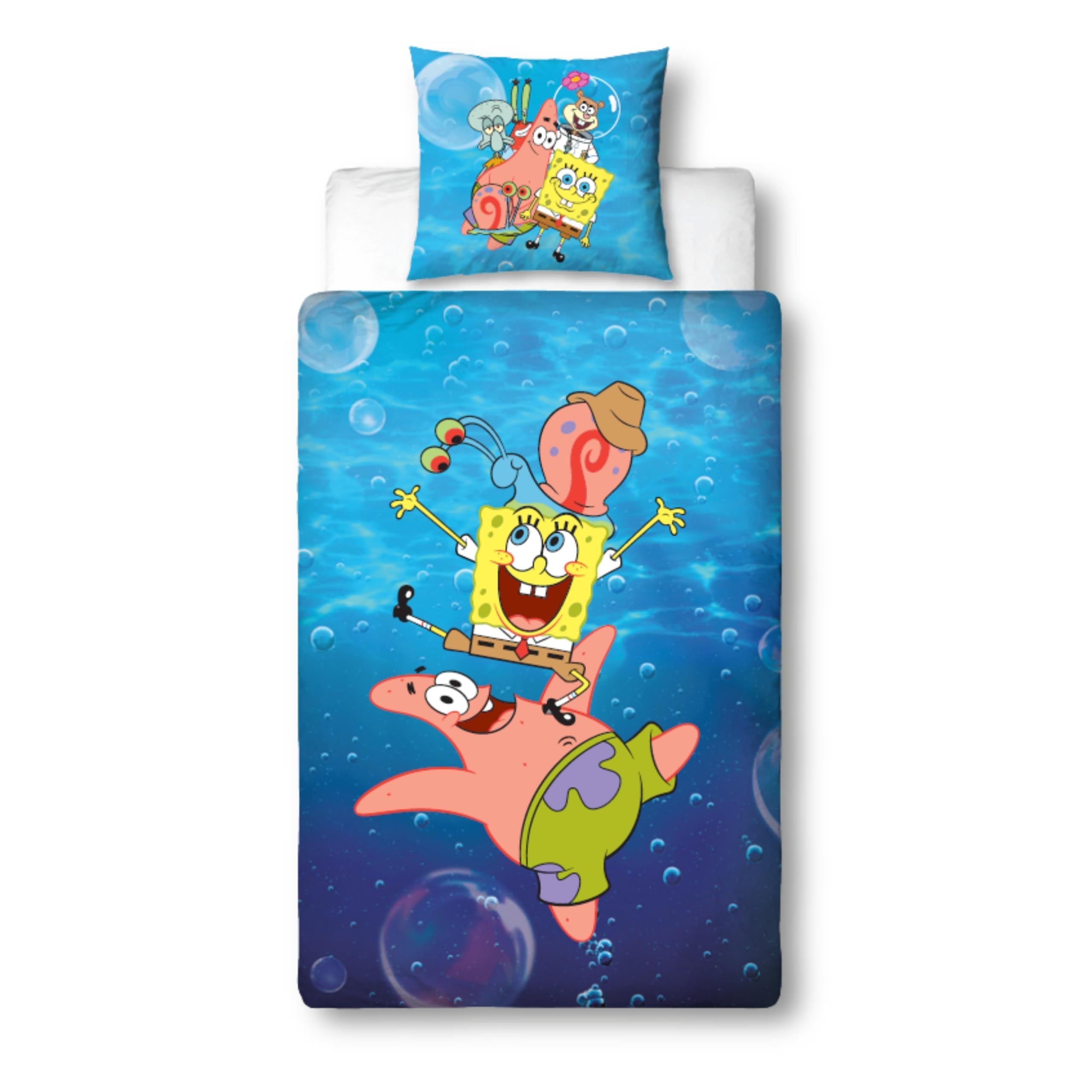 Character World Spongebob Children's Bed Linen, 135 x 200 cm + 80 x 80 cm, Reversible Motif, Microfibre, 100% Polyester, with Zip, Licensed Product for Boys and Girls, Gift Idea Fan Item