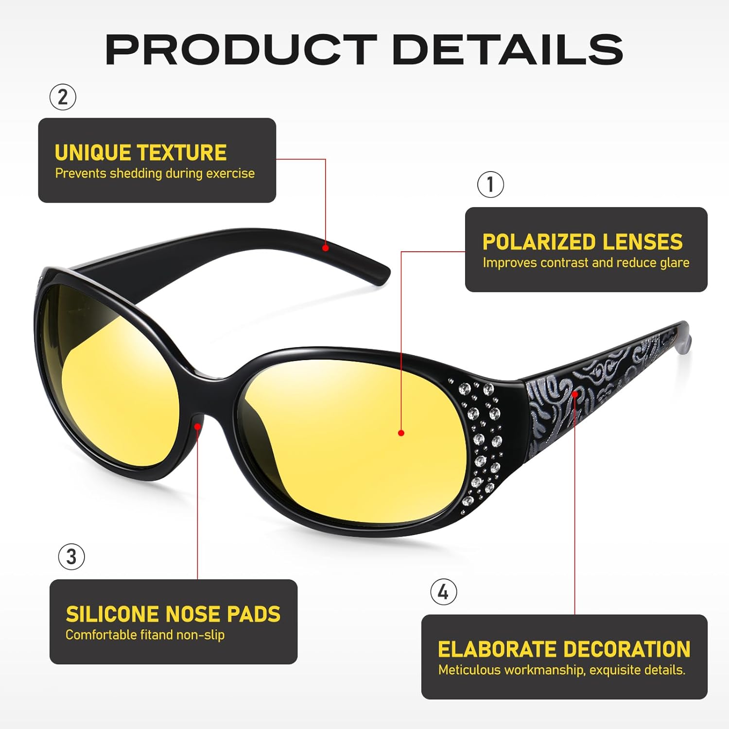 HAOLOTA Night Vision Driving Glasses Women Anti Glare Polarized, Wrap Around Nighttime Safety Glasses UV Protection - Image 4