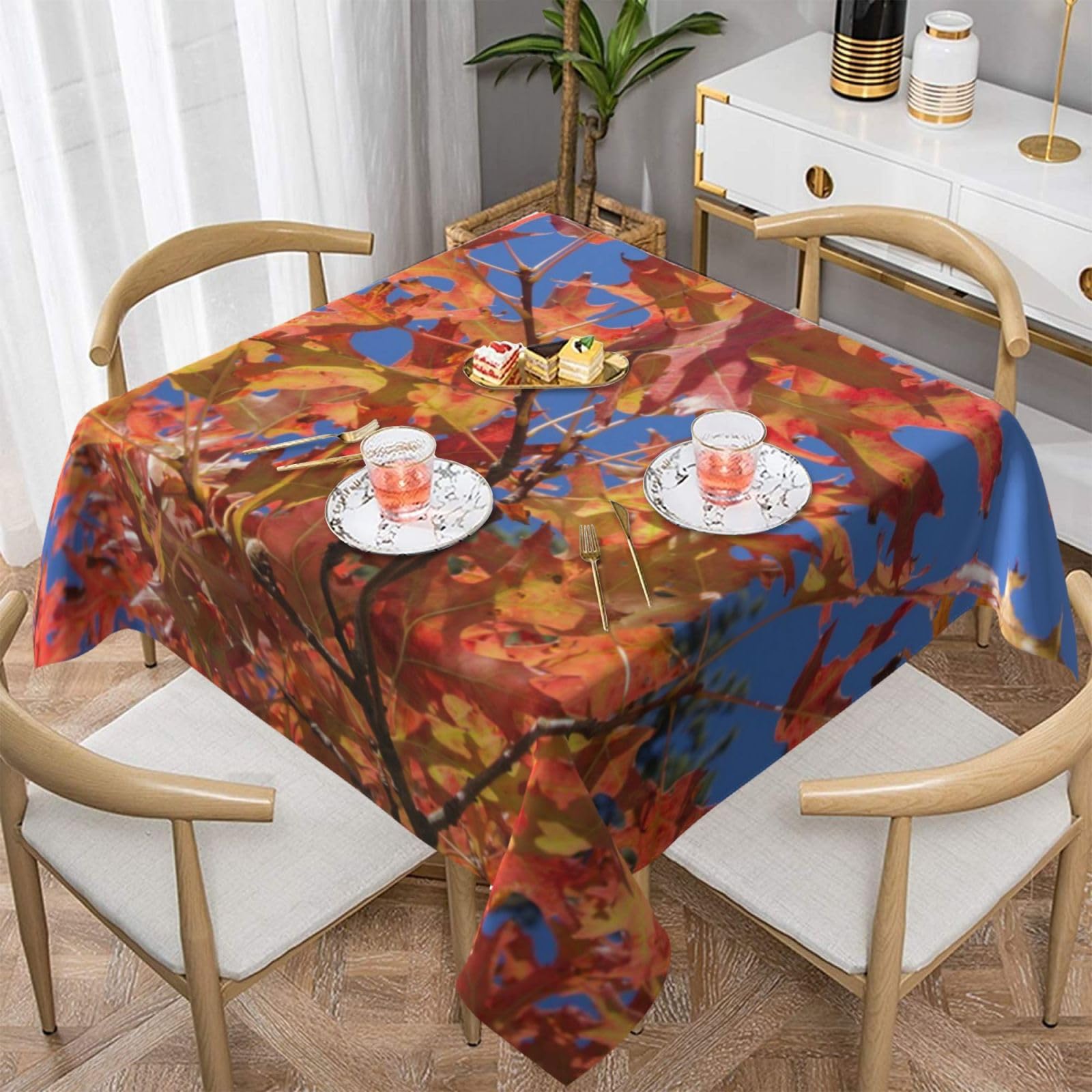 Nappe imprimée feuilles d'érable infroissable résistante poussière nappe carrée cuisine
