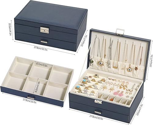 Miniatura 2 de MXJOJO - Caja organizadora de joyas para mujer, estuche grande de joyería de viaje, cajas de almacenamiento de cuero de doble capa, exhibición,