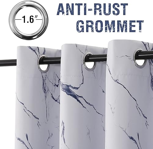 Miniatura 5 de H.VERSAILTEX Cortinas 100% opacas de 84 pulgadas de largo, juego de 2 paneles con diseños de mármol, cortinas térmicas para dormitorio con forro