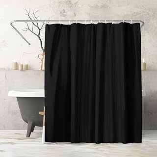 Americanflat 71x74 Solid Black Shower Curtain - Water-Resistant Long Shower Curtain with Durable Metal Grommets and 12 Hooks - 100% Polyester