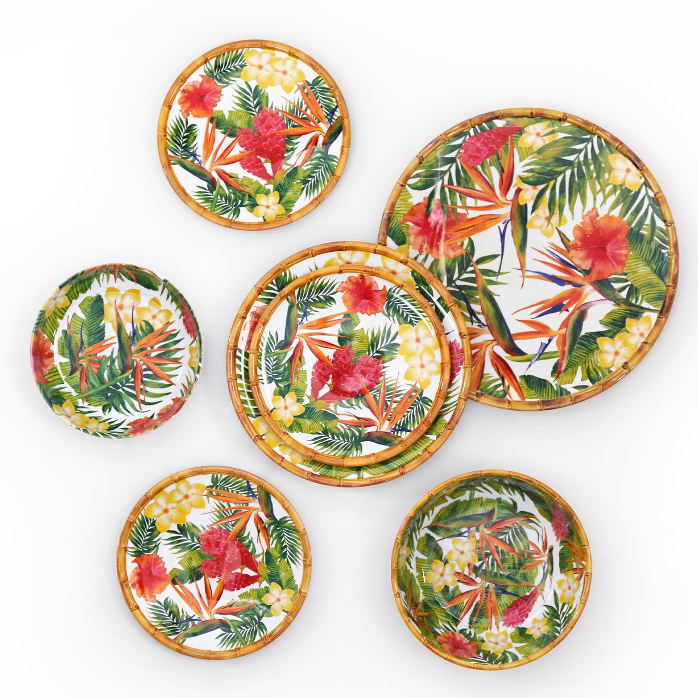 Les Jardins de la Comtesse - Gran Bandeja de Servicio de Melamina Pura - Flores Exóticas - 50 cm - Rojo/Verde - Bandeja Grande con Asas de la Colección Vajilla Irrompible MelARTmine