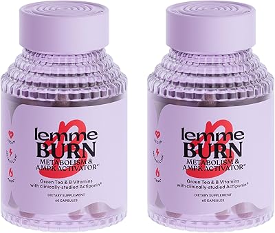 Lemme Burn Belly Fat Capsules, Clinically Studied AMPK Metabolic Activator Actiponin Jiaogulan, 50% EGCG Green Tea Extract, Vitamin B6, Methyl B12 for Men and Women - 60 Count Pack of 2