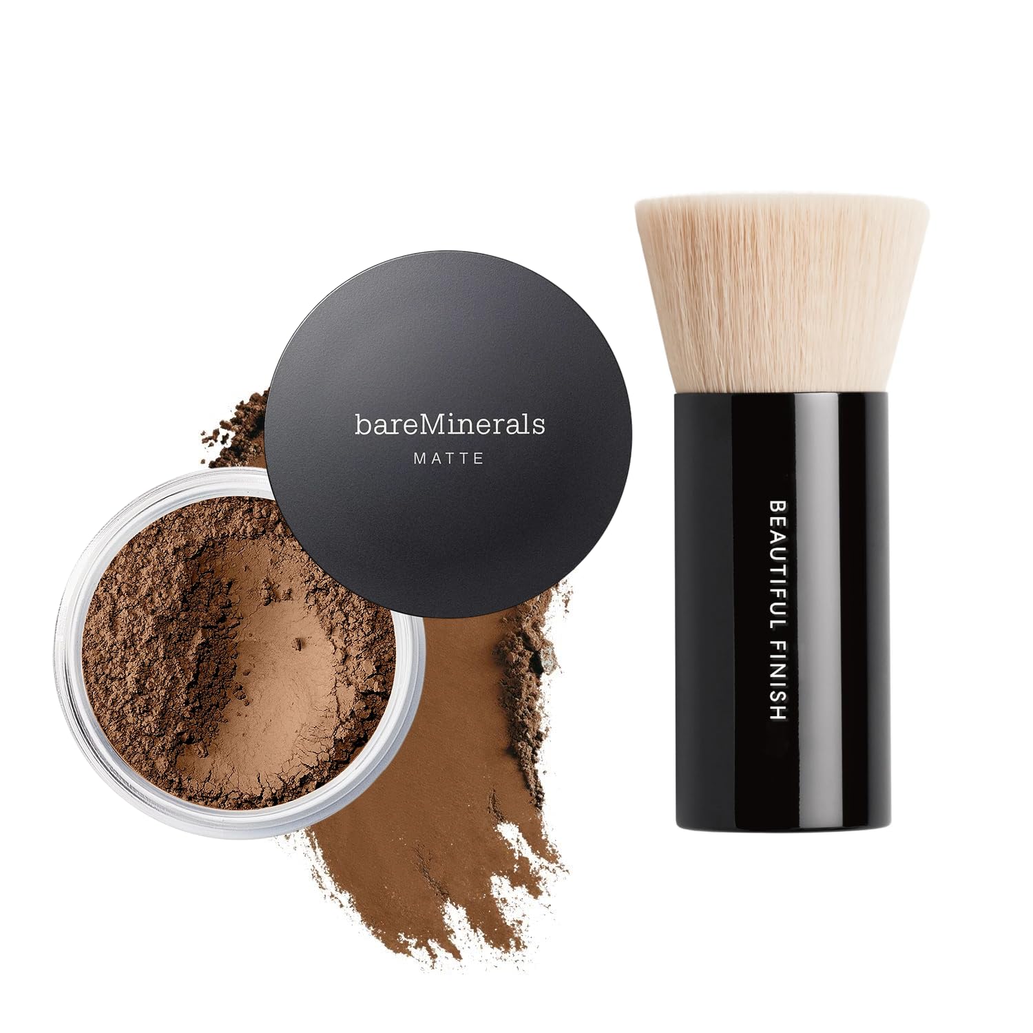 bareMinerals Original Matte Loose Powder Foundation SPF 15, Clean Mineral Powder Face Makeup, Sheer-to-Full Coverage, Reduces Shine, Talc-Free, Non-Comedoge + Beautiful Finish Foundation Brush Bundle
