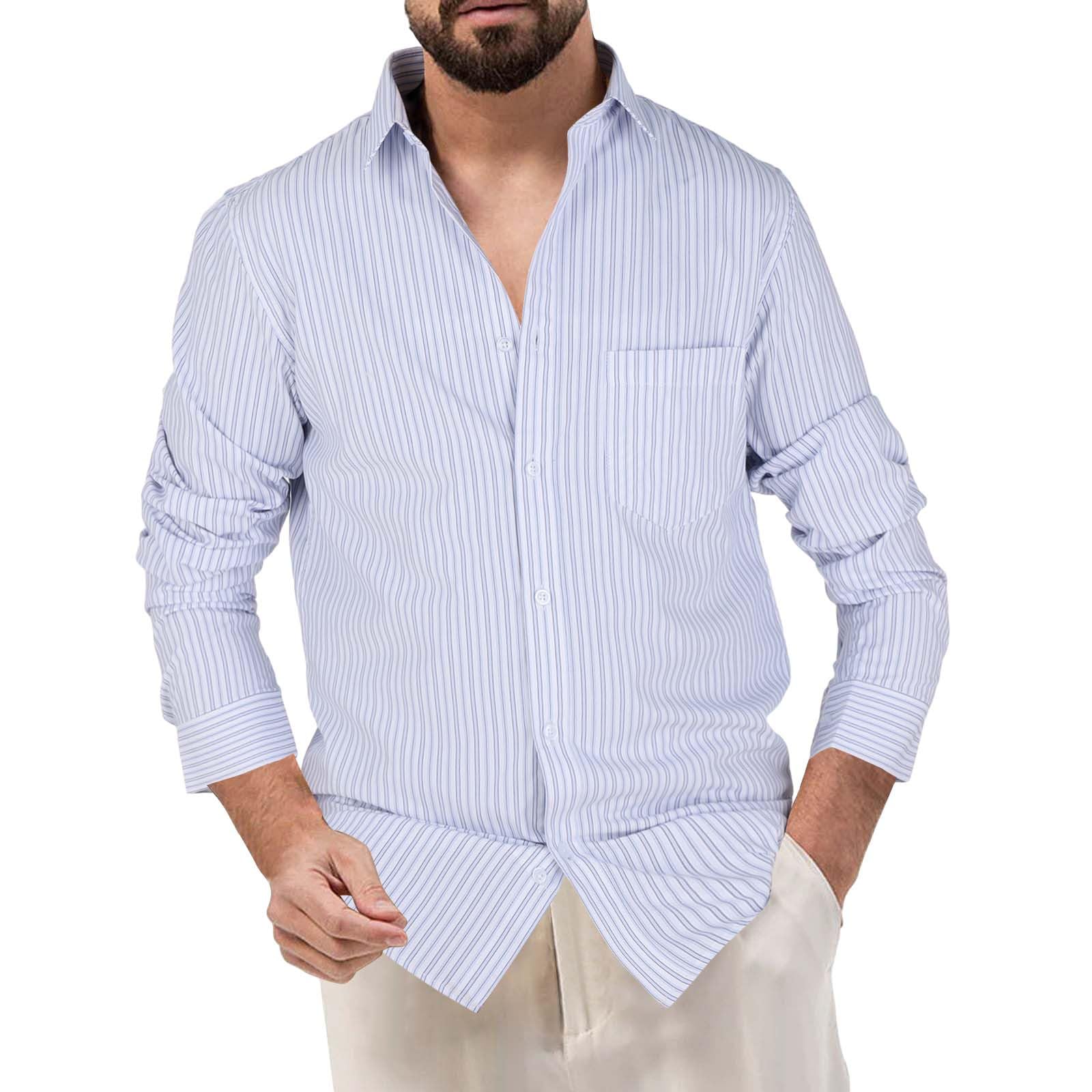 Genérico Camisas Hombre Manga Larga Camisa de Rayas De Vestir Verano De Manga Larga Top Camisas Sastrería Fina Y Tridimensional Basic Fitted Ropa Camisetas Escuela Oficina Recepciones