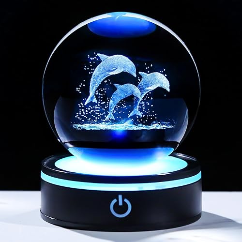 Vista 34 de YWHL - Bola de cristal 3D con figura de medusa lunar, base LED colorida con láser, regalos de medusa para mujeres y hombres en Navidad y cumpleaños