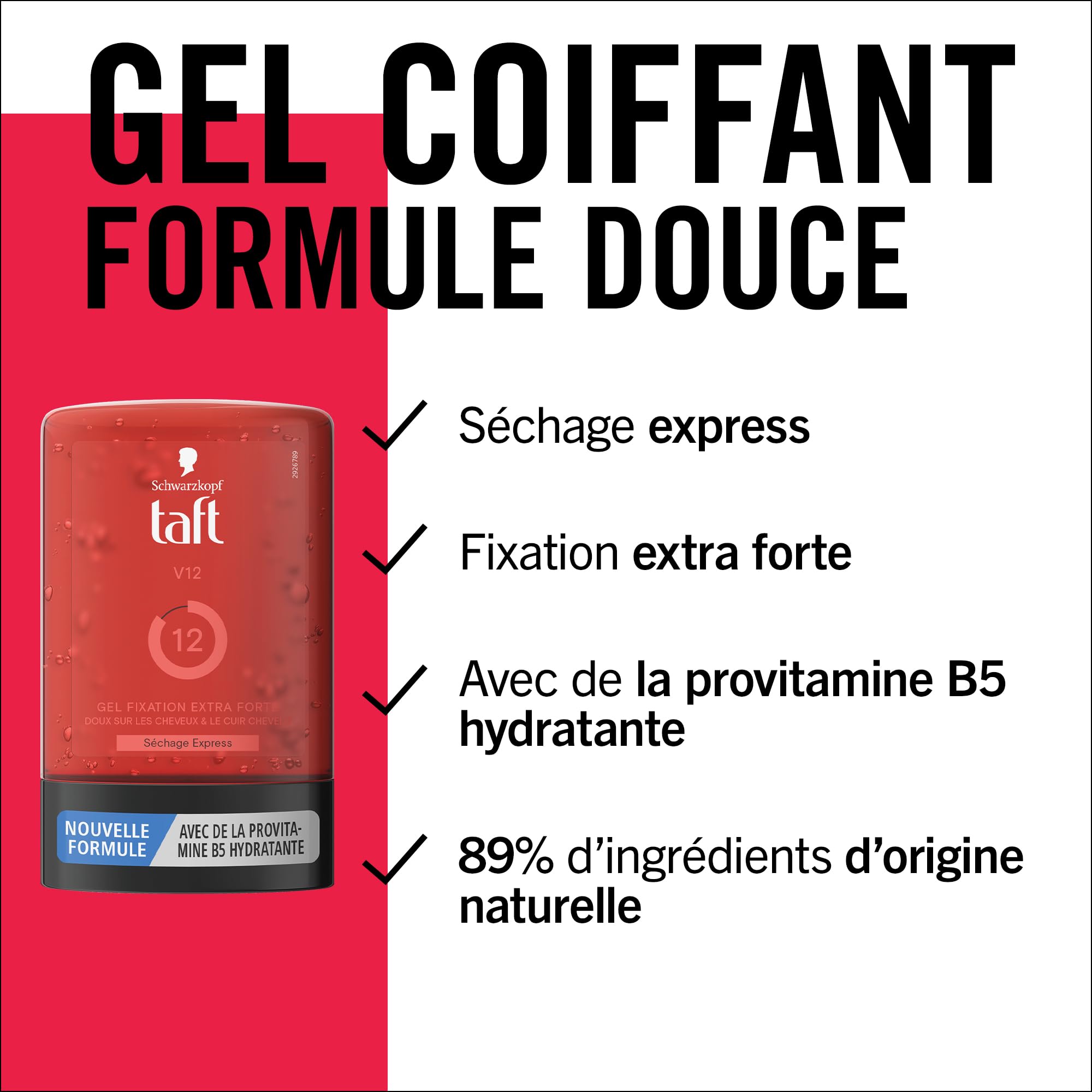 Taft - Schwarzkopf - Gel Tube Coiffant - Gel V12 - Séchage Express - Fixation Extra Forte - Doux sur les cheveux et le Cuir Chevelu - Sans Effet Collant - Formule Provitamine B5-250 ml - Lot de 6