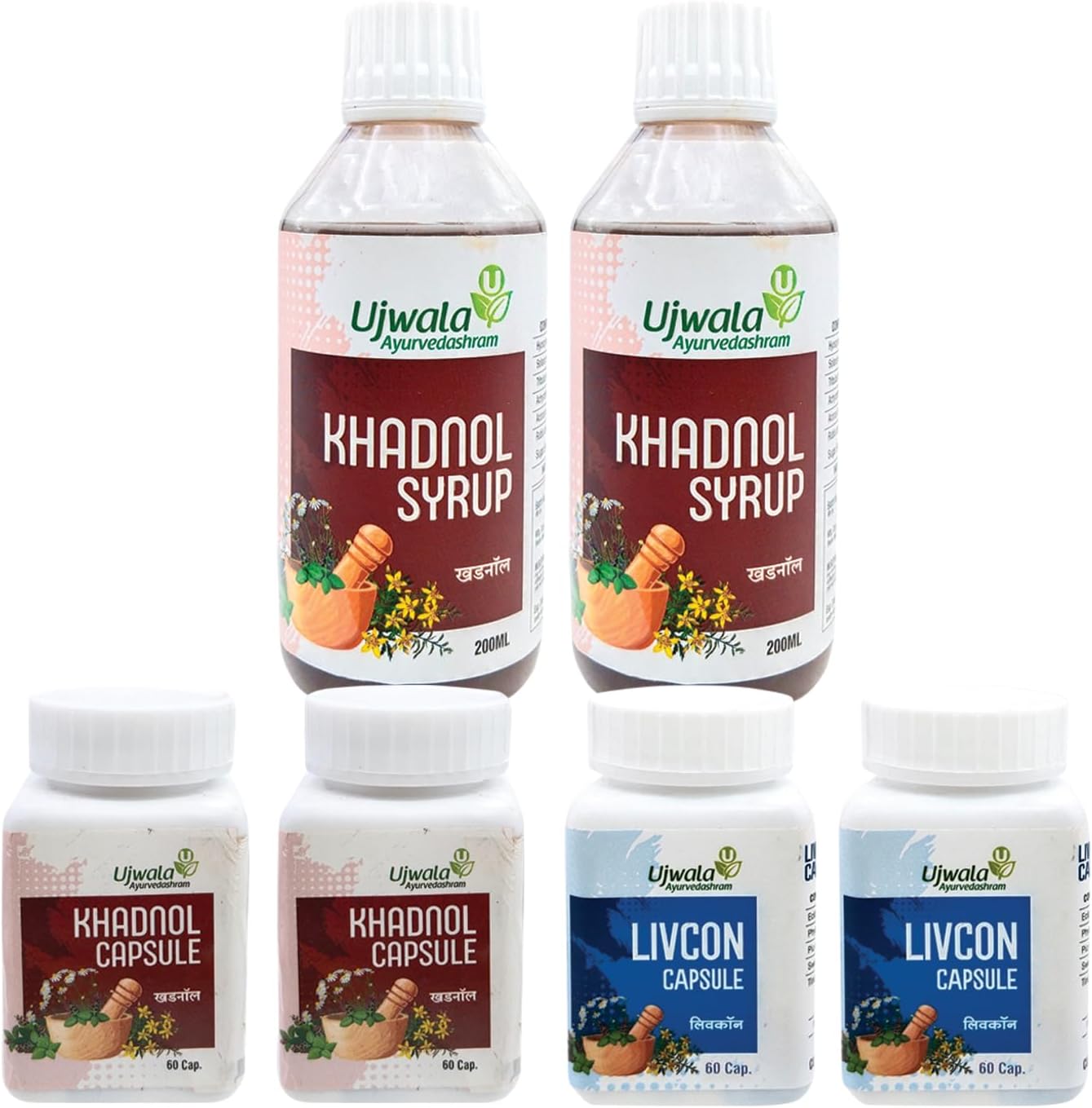 Khadnol Syrup & Khadnol Livcon Capsule One Month Kit For Kidney & Gall Bladder Stone | Mproves Kidney Function(6 Item In The Set)