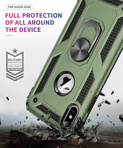 Miniatura 3 de Korecase Funda compatible con iPhone X iPhone Xs (no para iPhone XR), funda protectora extrema con anillo giratorio de 360 grados, color verde oliva