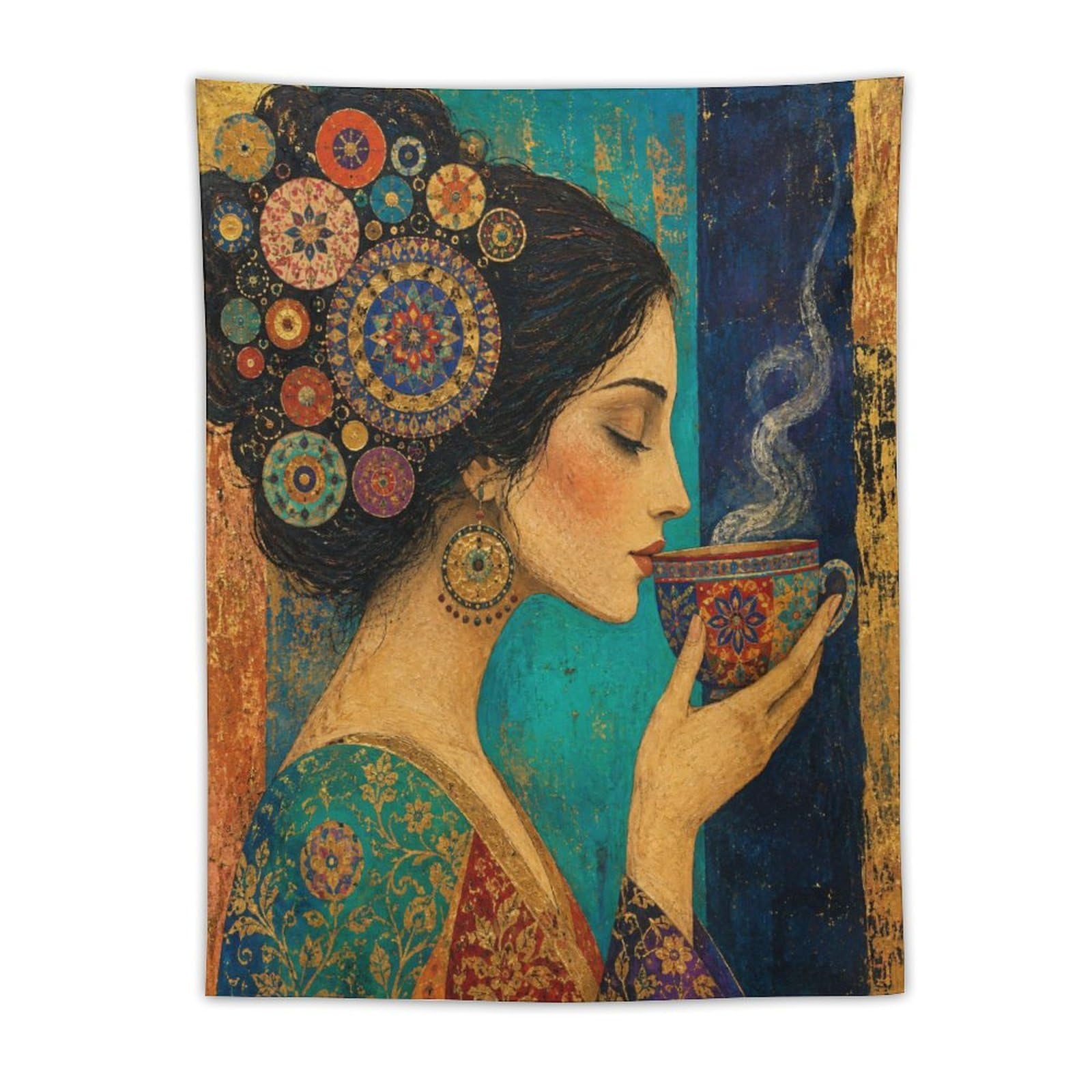 W7C8U2X3 Woman with Floral Hair Wall Tapestry, Art Nouveau, Entryway