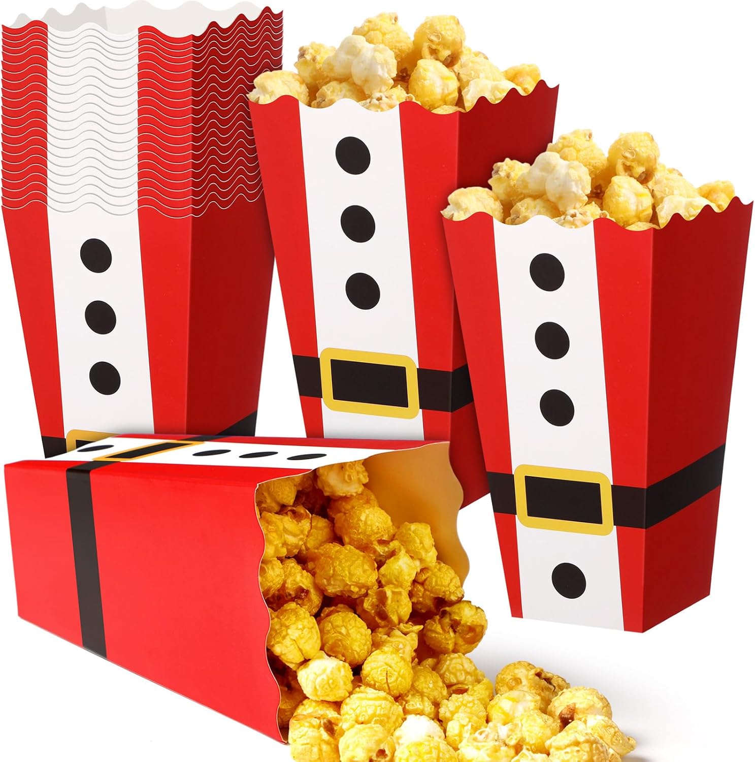 Faccito 50 Pcs Christmas Popcorn Boxes Movie Night Holiday Popcorn Buckets Red Santa Treat Candy Boxes for Christmas Theme Party or Movie Night Supplies