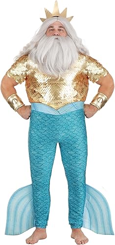Disfraz de rey Tritón de talla grande Traje de Poseidón Merman para hombre La Sirenita Rey de la Atlántida Underwater Royalty