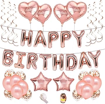 Vicksongs Decoration Anniversaire Ballon Or Rose Kit Happy Birthday Guirlande Banniere Etoile Ballons De Coeur Confettis Latex Ballons Pour Filles Enfants Adulte Fete Mariage Party Amazon Fr Cuisine Et Maison