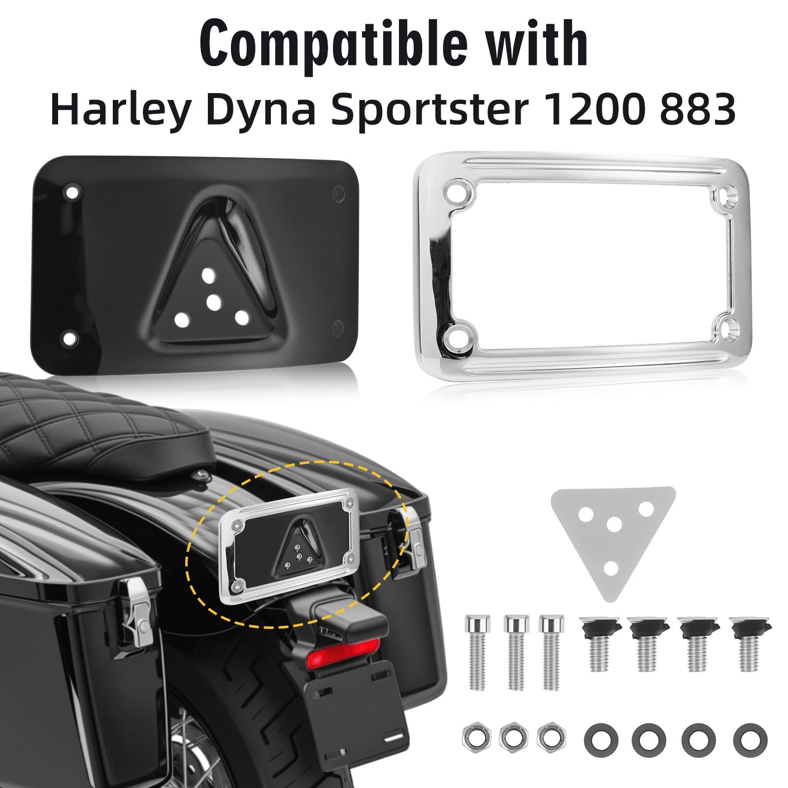 Riloer Uchwyt tablicy rejestracyjnej, 3-otworowy, zakrzywiony zestaw uchwytów tablicy rejestracyjnej, kompatybilny z Harley Dyna Sportster 1200 883, chrom