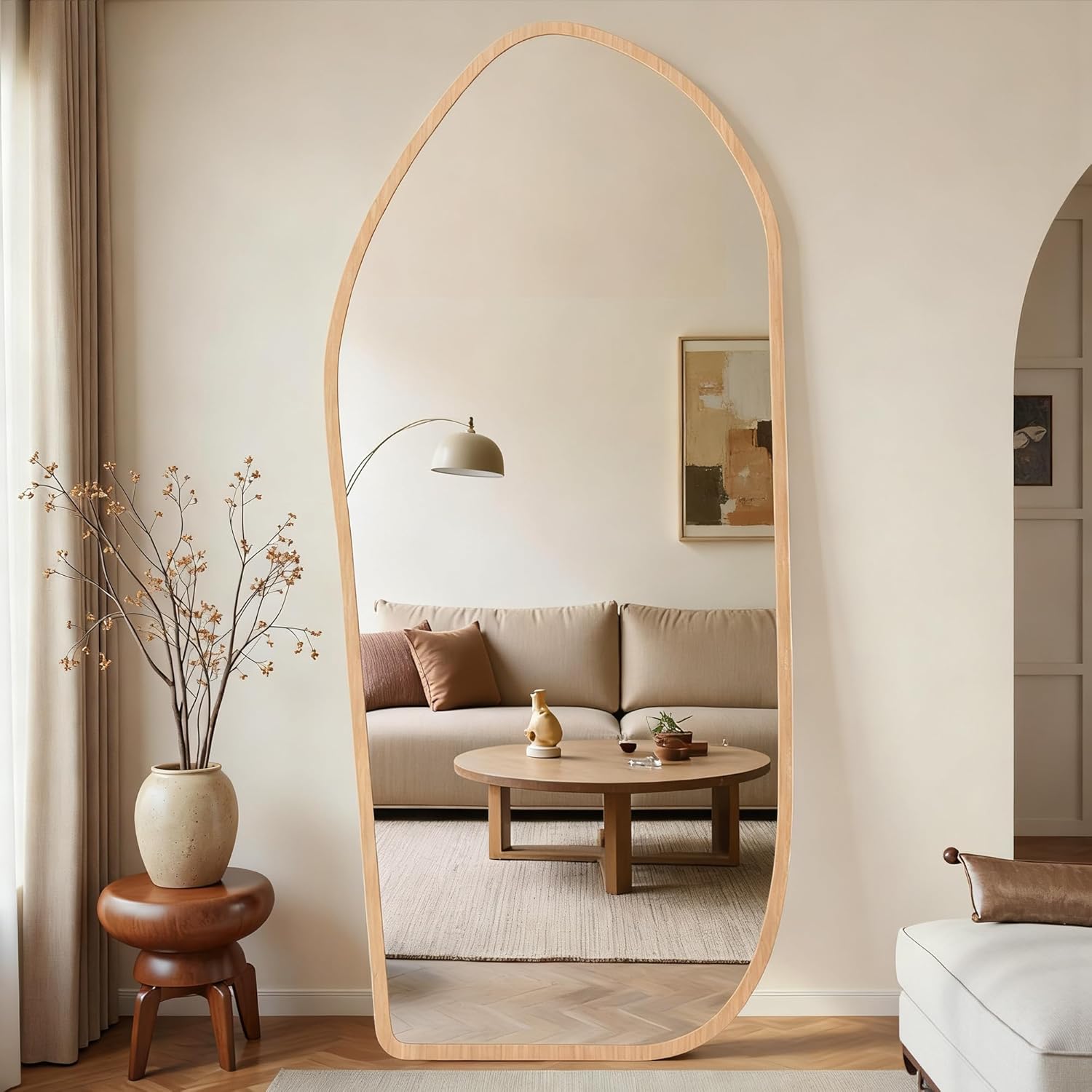 Espejo De Pie Cuerpo Entero Arco Marco de Madera 187 x 81 cm