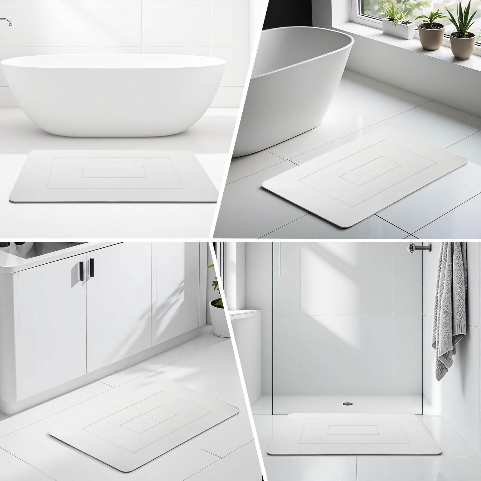 Tappeto bagno diatomite,Tappetino bagno assorbente,Tappetino pietra doccia,tappeto doccia assorbente, tappeto bagno antiscivolo,tappetini bagno 60x39cm (blanco)