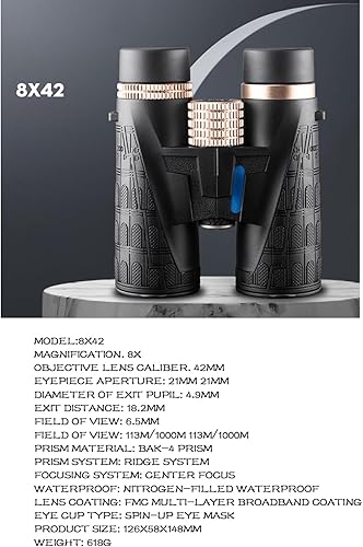 Miniatura 3 de Prismáticos de 0.315 x 1.654 in, oculares grandes impermeables para observación de aves, prisma BAK4 para observación de aves, caza, senderismo,