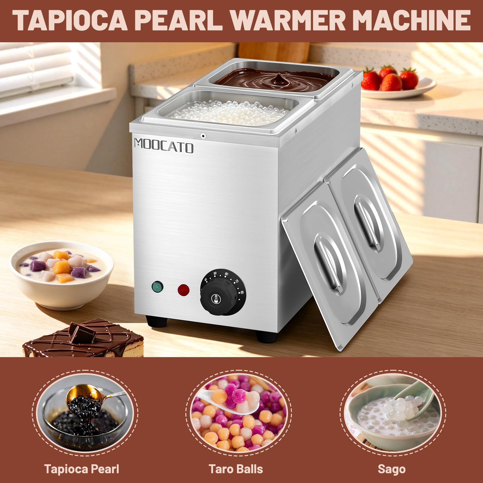 Schokolade Schmelztiegel, Schokolade Temperiermaschine 2 Töpfen | Elektrische schokoladen schmelzgerät Edelstahl, 2x1/6 GN Behälter Tapioka-Perlenwärmer, Chocolate Tempering Machine