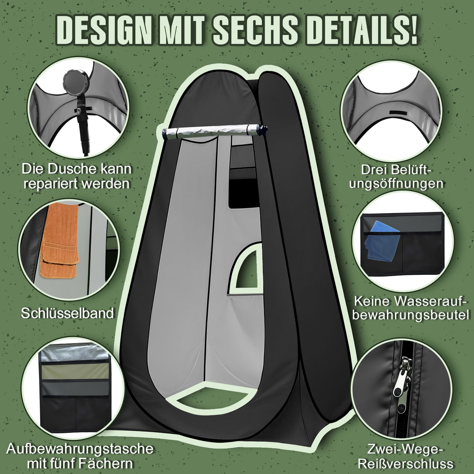 Charmofun Duschzelt Camping, Toilettenzelt Pop Up Umkleidezelt UV-Schutz, Mobile Tragbar WC Zelt mit Tragetasche für Camping Beach Angeln