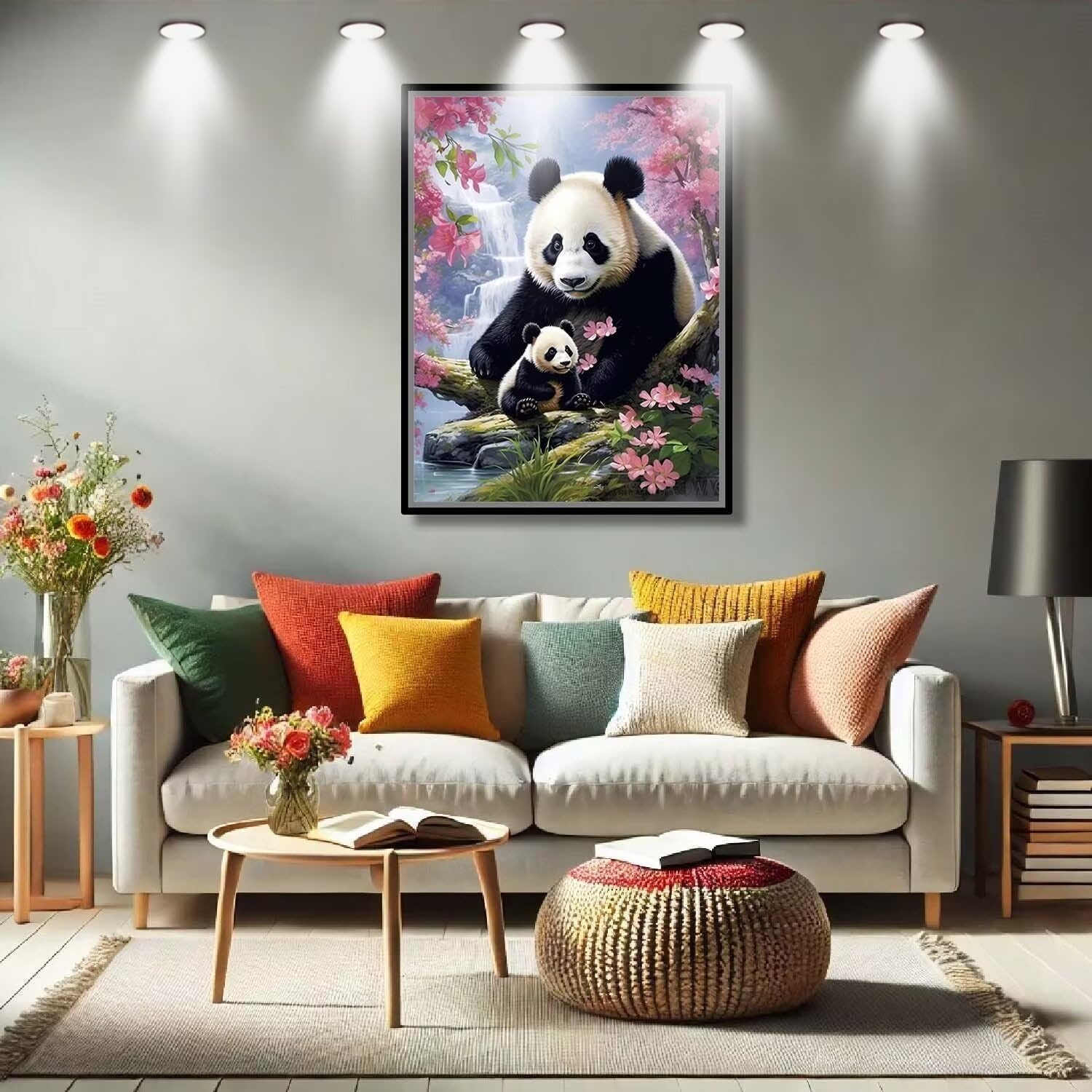 5D Diamond Painting Kit pour Adulte,DIY Panda,Fleur Peinture Diamant Kit,Cristal Art Peinture Broderie Diamant Grand Format 90x120cm,Diamant Point de Croix Painting pour Décoration Intérieur 57F-4308
