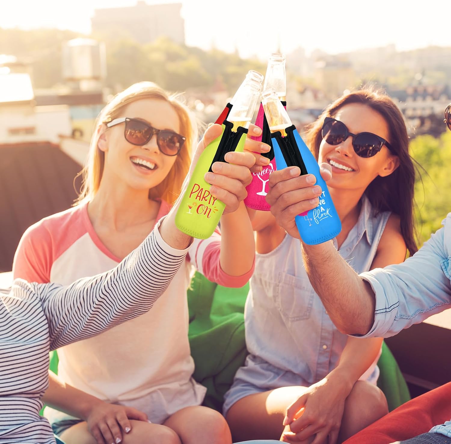 Dingion 10 Pcs Summer Beer Bottle Insulator Sleeve with Zipper Insulated Jackets Keep Warm and Cold Beer Bottle Sleeves with Stitched Fabric Edges for Pool Beach Party Favors - Image 6