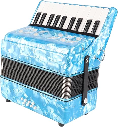 Miniatura 11 de BTER Acordeón, 22 teclas, 8 bajos, exquisito acordeón de piano de celuloide con correas ajustables, instrumento musical de afinación profesional