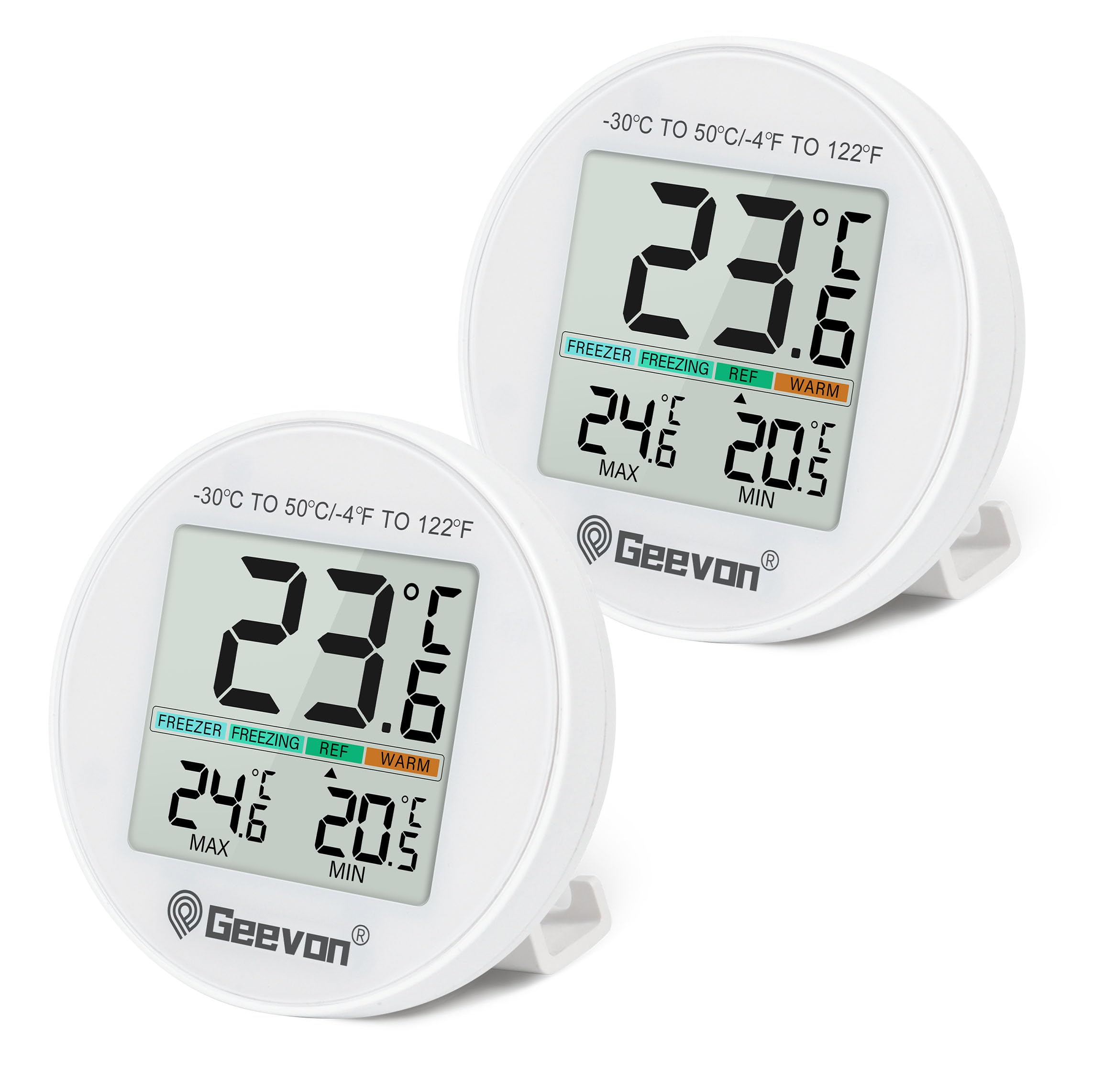 Geevon Termómetro para nevera, mini LCD digital, IP65 impermeable, función de indicador de temperatura del refrigerador, parte trasera magnética de soporte, registro mínimo máximo, termómetros de