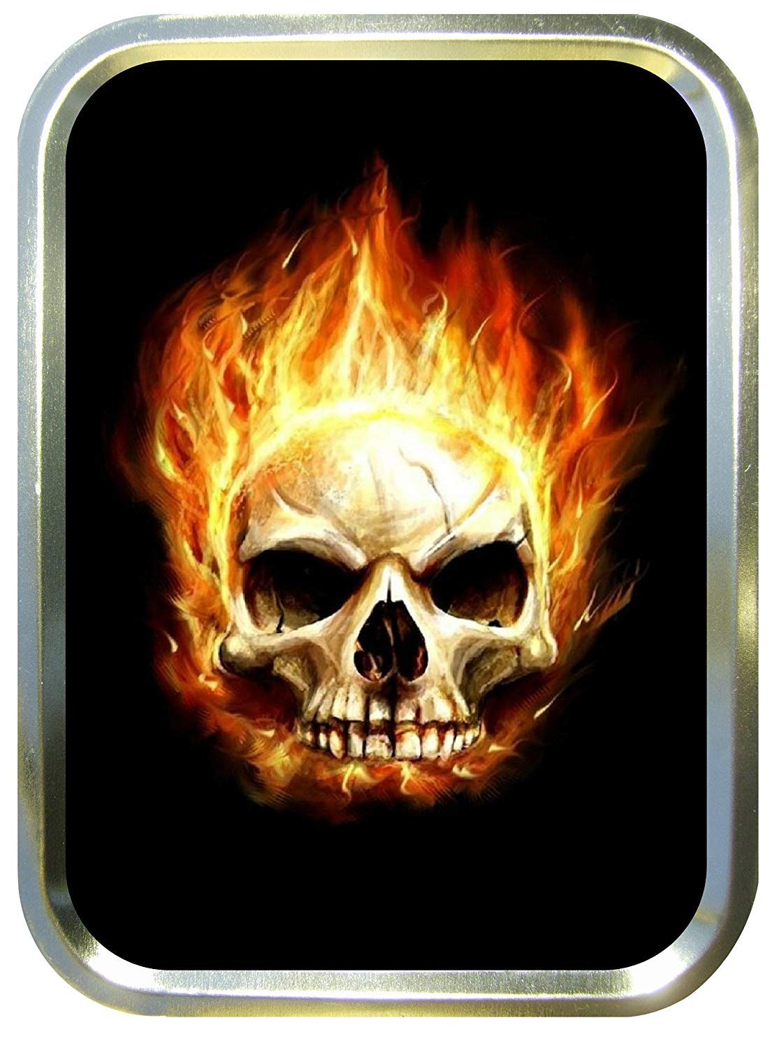 Teez Gold Flaming Skull 2Oz Tobacco Tin,Baccy Tin, Smoking Tin