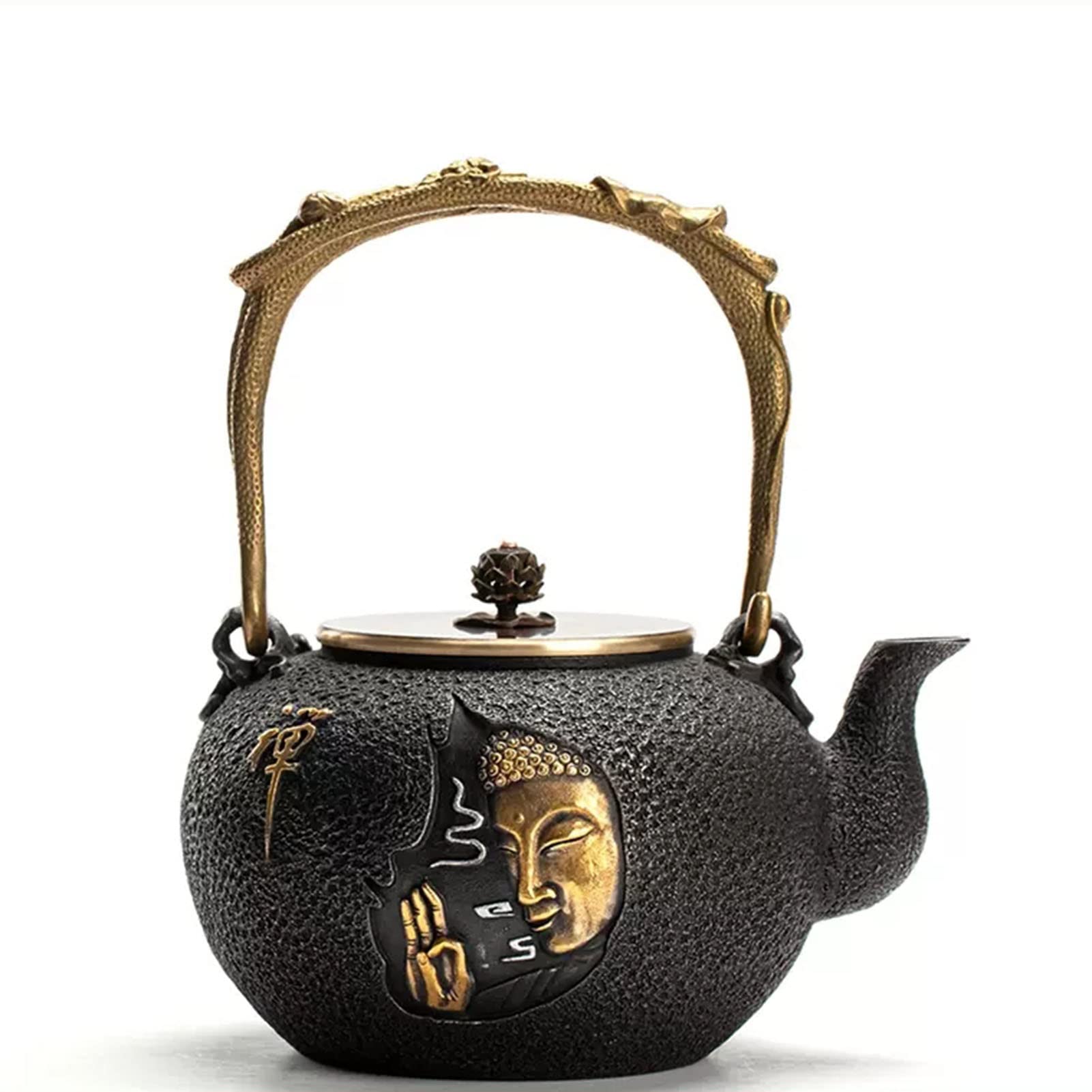Teiera in ghisa Giapponese Teiera Giapponese Teiera in ghisa Bollitore per Il tè in ghisa Fornello Ornamenti con Motivo Imperiale Dorato per la casa tè (5)
