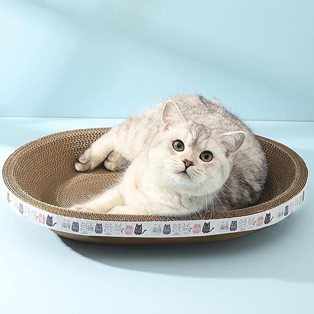 Foto 3 de 8 de Tabla rascadora redonda para gatos, cartón rascador para gatos, ovalado, cuenco nido