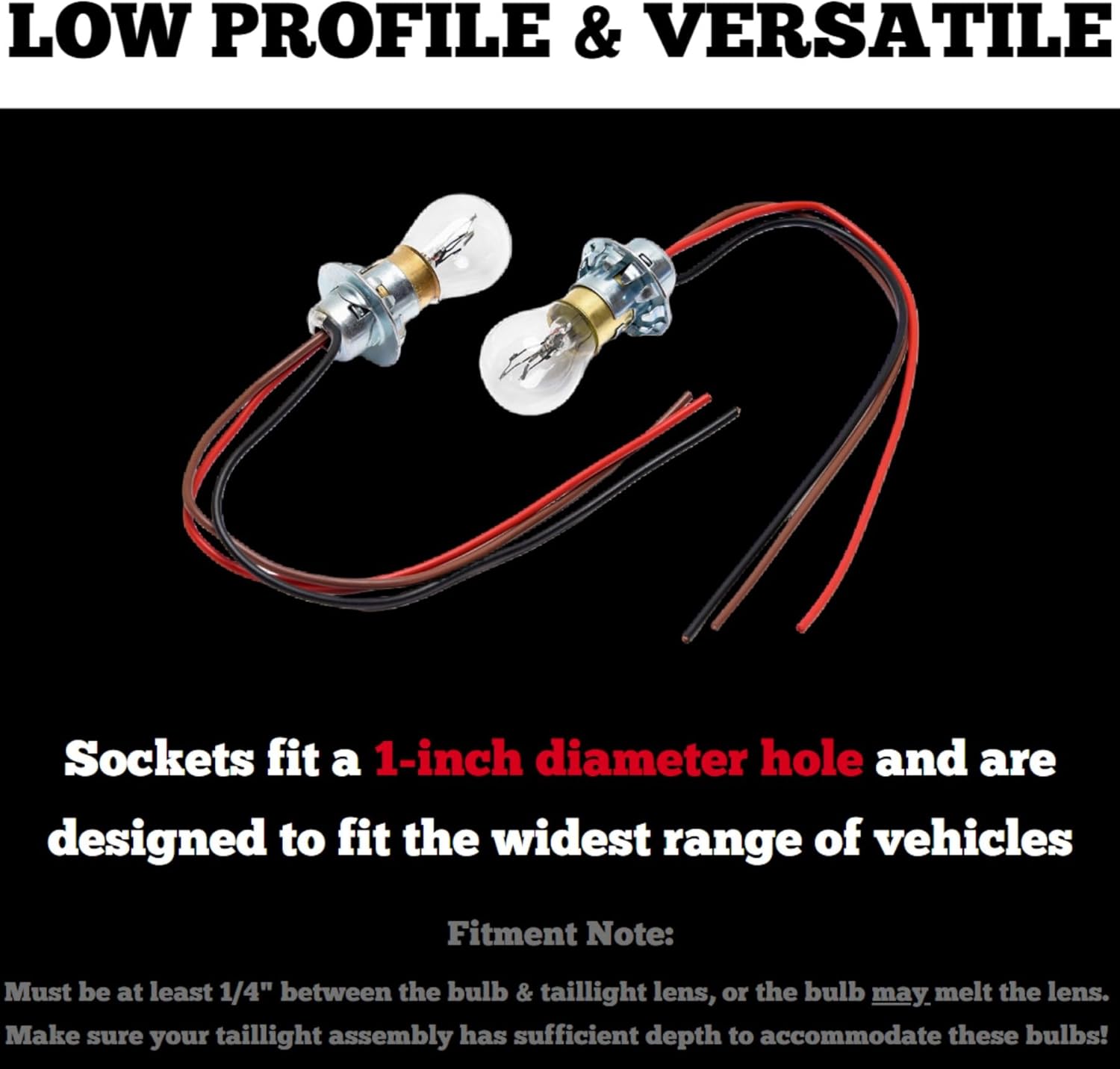 Roadmaster 155-2 Universal Pair of Low Profile Bulbs & Sockets for Flat Towing | Sockets fit 1” Diameter Hole | Needs 1/4” between Bulb & Lens | Includes Wiring Pigtails