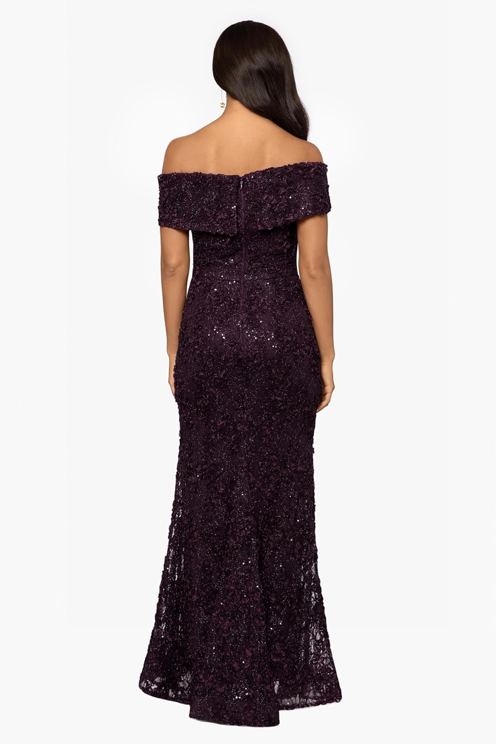 Xscape womens Off the Shoulder Sweetheart Neckline Long Lace Dress (Standard & Petite) Special Occasion Dress - Image 2