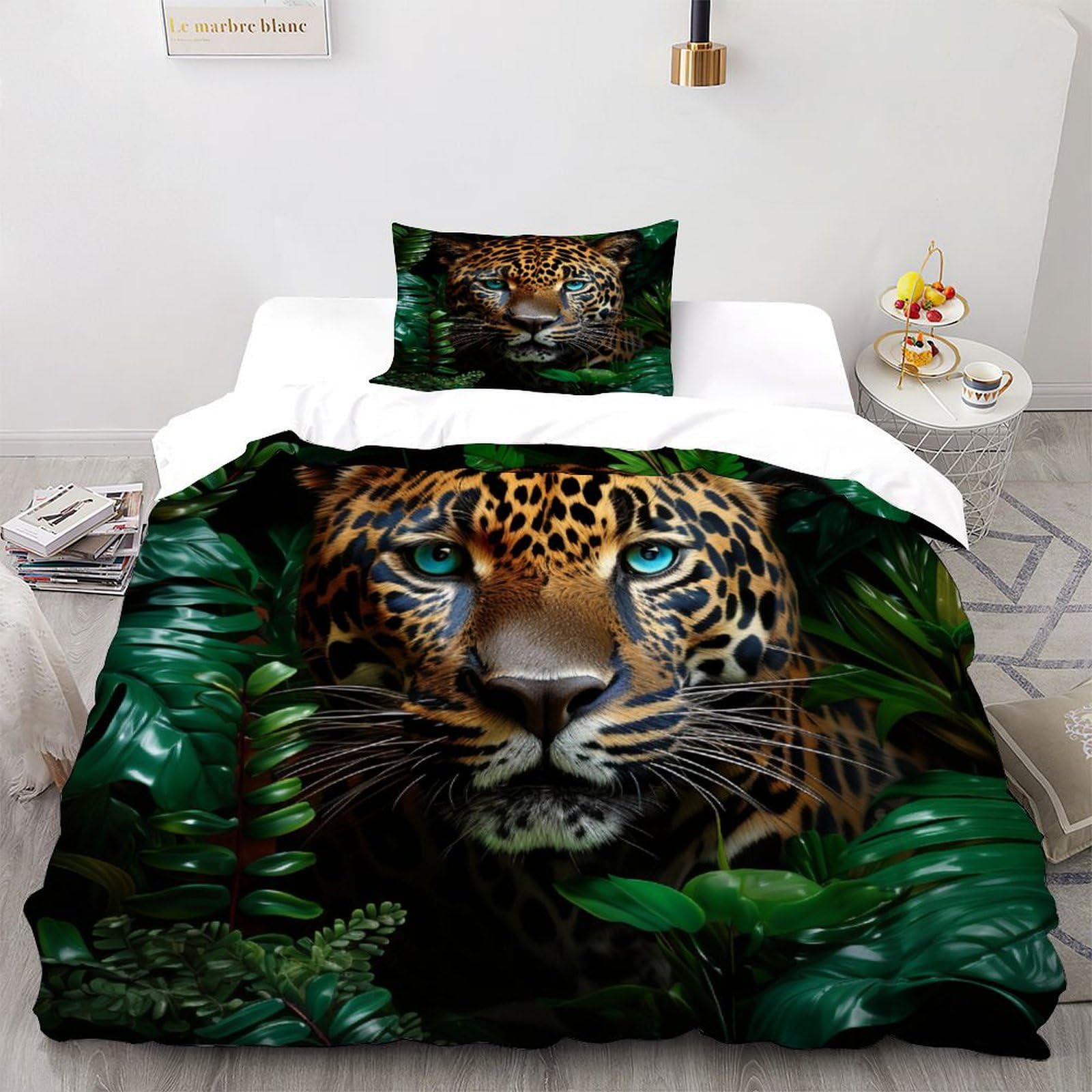 Housse de couette microfibre animaux sauvage 135x200 avec taies lit simple