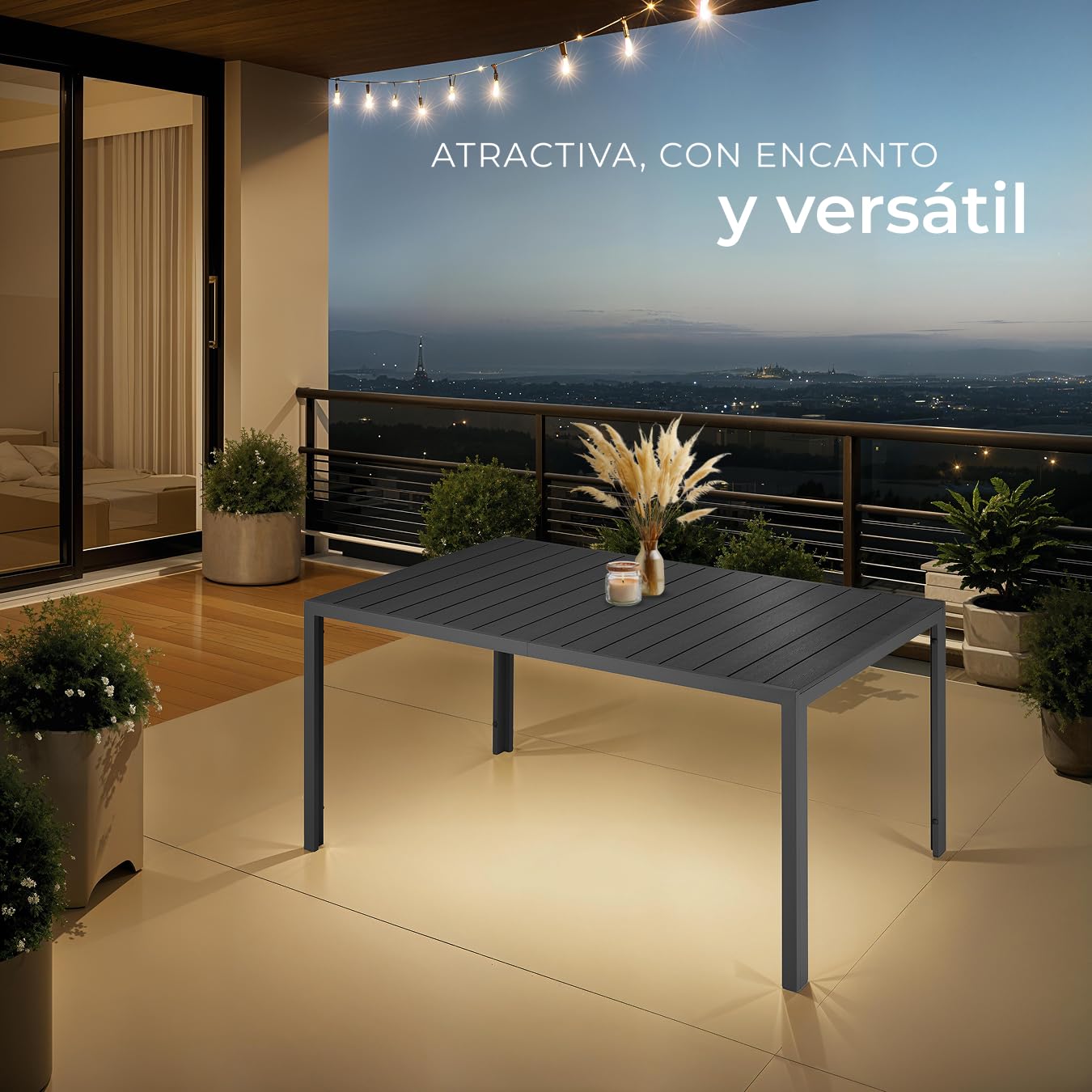 tectake® Mesa Jardín Exterior de Aluminio 150x90x74,5cm, Mesa Terraza, Patas Ajustables y Topes, Mueble Jardín Resistente a Intemperie, Fácil Montaje - Negro/Negro